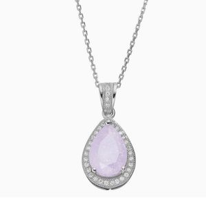 New 925 Sterling Silver pendant Pink Teardrop diamond Halo Necklace